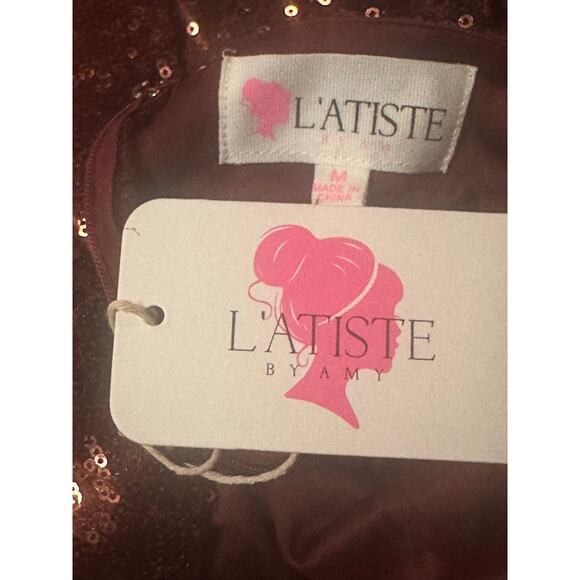 NWT L’Atiste by Amy Sequin Backless Gown  Burgundy Formal Maxi Dress Glam Size M - Picture 6 of 6